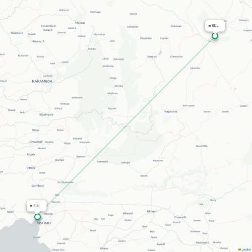 Mapa de vuelo directo Eldoret - Kisumu