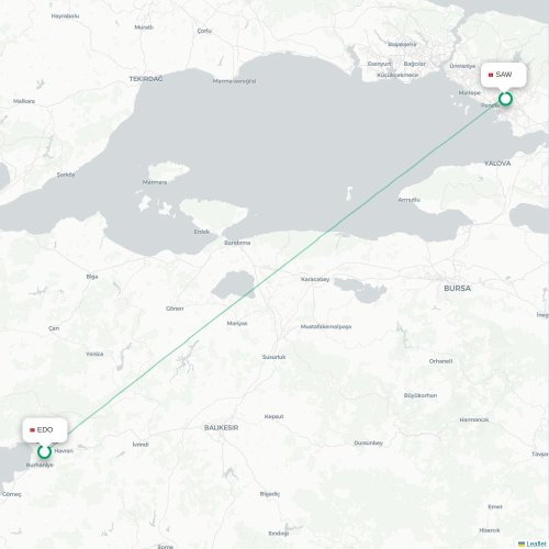Edremit - Istanbul karta över direktflyg