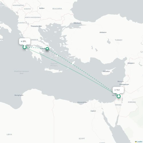 Mapa lotu bezpośredniego Argostoli – Tel Awiw
