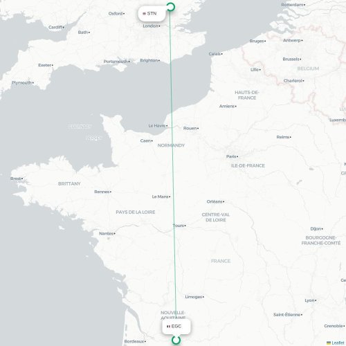 Mapa de vuelo directo Bergerac - Londres
