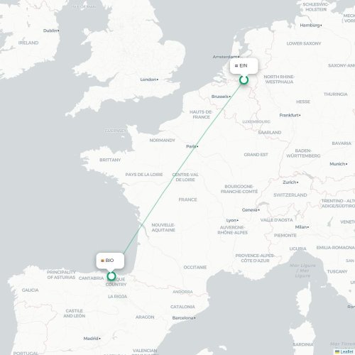 Eindhoven - Bilbao kaart van rechtstreekse vlucht