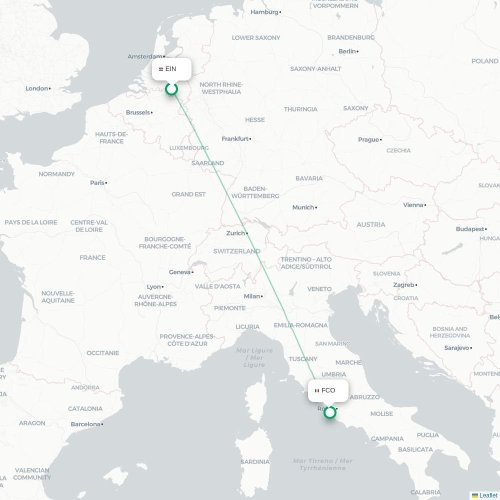 Mapa lotu bezpośredniego Eindhoven – Rzym