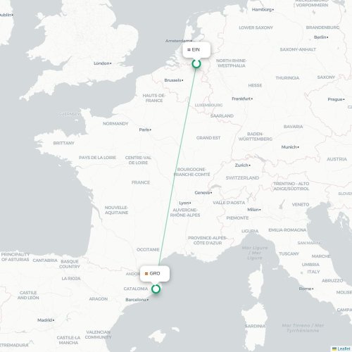 Mapa de vuelo directo Eindhoven - Gerona