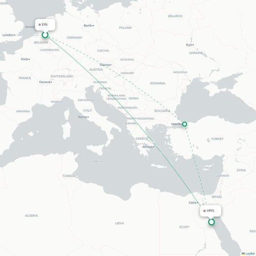 Mapa lotu bezpośredniego Eindhoven – Hurghada