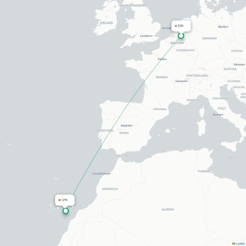Mapa de vuelo directo Eindhoven - Las Palmas de Gran Canaria