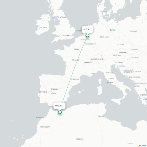 Mapa de vuelo directo Eindhoven - Nador