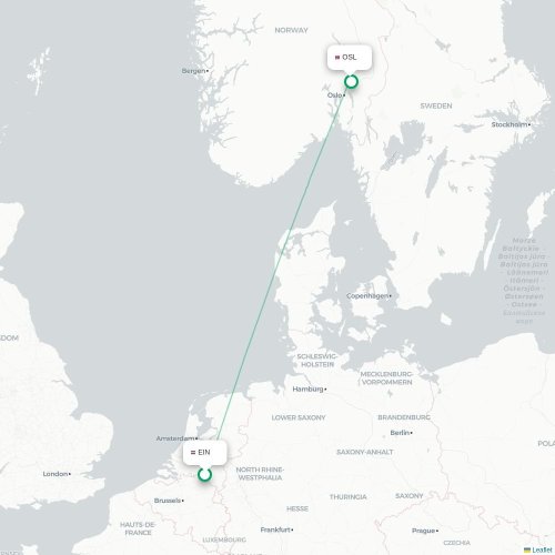 Mapa de vuelo directo Eindhoven - Oslo