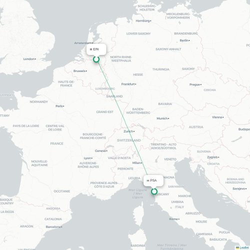 Mapa lotu bezpośredniego Eindhoven – Piza