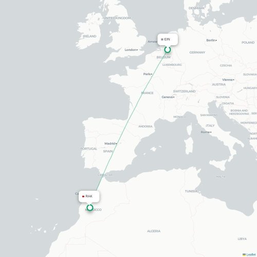 Mapa de vuelo directo Eindhoven - Marrakech