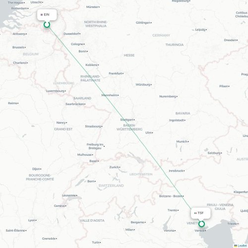 Mapa de vuelo directo Eindhoven - Venecia