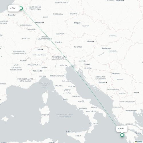 Eindhoven - Zakynthos kort over direkte fly