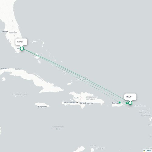 Mapa de vuelo directo Road Town - Miami