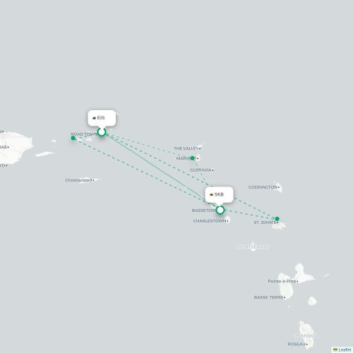Mapa de vuelo directo Road Town - Basseterre