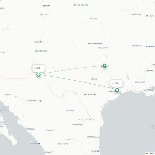 El Paso - Houston kort over direkte fly