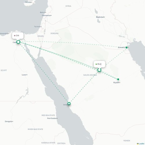 Mapa de vuelo directo Gassim - El Cairo