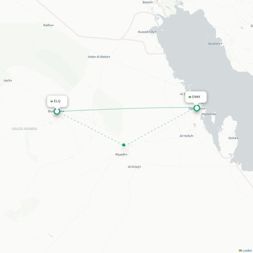 Mapa de vuelo directo Gassim - Dammam