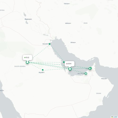 Mapa de vuelo directo Gassim - Doha