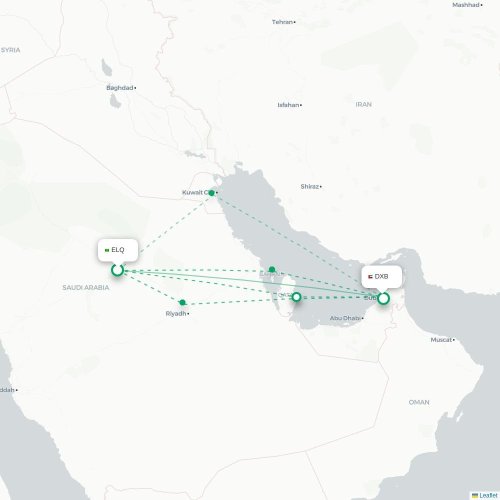 Mapa de vuelo directo Gassim - Dubái