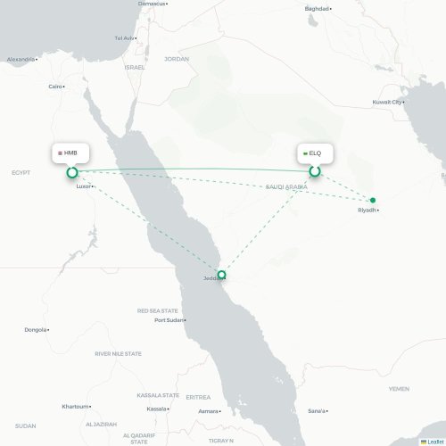Mapa de vuelo directo Gassim - Sohag