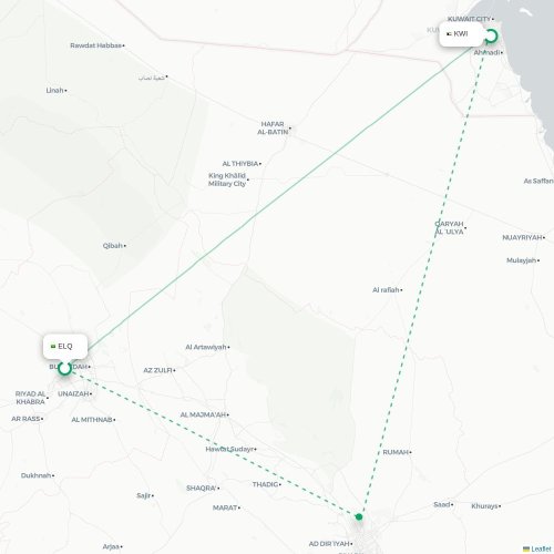 Mapa de vuelo directo Gassim - Ciudad de Kuwait