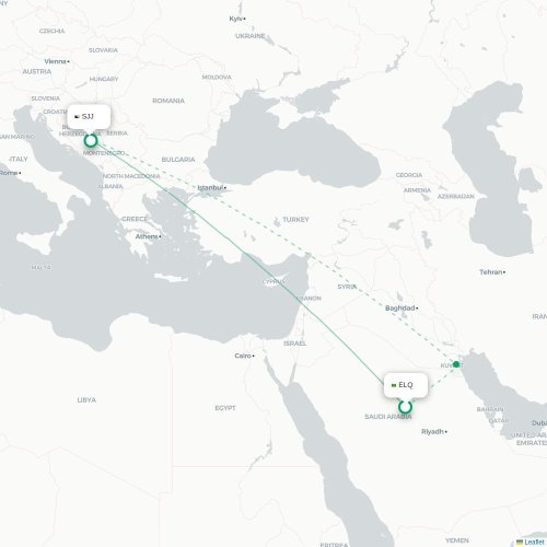 Mapa de vuelo directo Gassim - Sarajevo