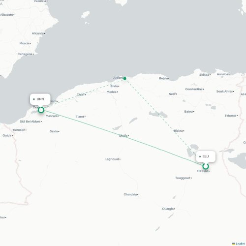 El Oued - Oran kaart van rechtstreekse vlucht
