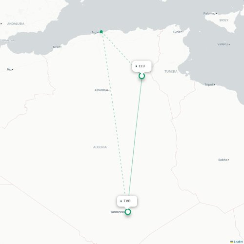 El Oued - Tamanrasset kaart van rechtstreekse vlucht