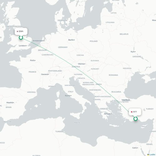 Mapa de vuelo directo Nottingham - Antalya