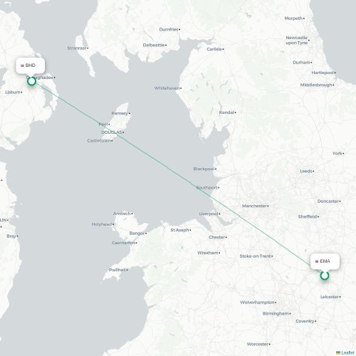 Nottingham - Belfast karta över direktflyg