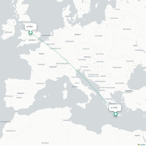 Mapa de vuelo directo Nottingham - La Canea