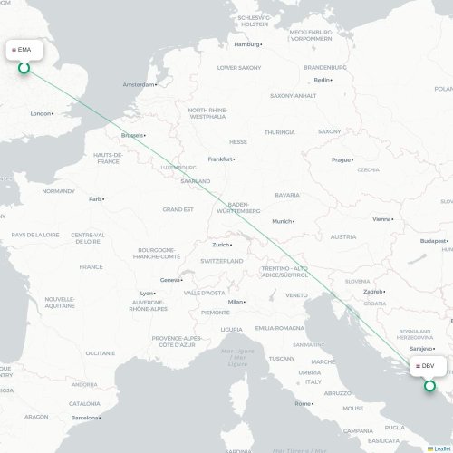 Nottingham - Dubrovnik kaart van rechtstreekse vlucht