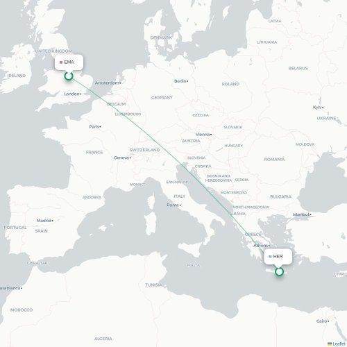 Mapa de vuelo directo Nottingham - Heraclión