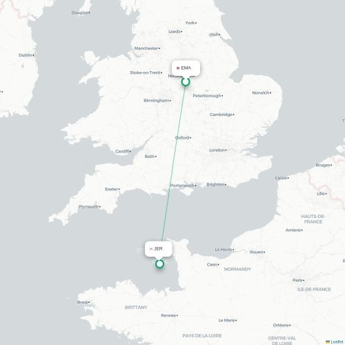 Mapa de vuelo directo Nottingham - Saint Peter
