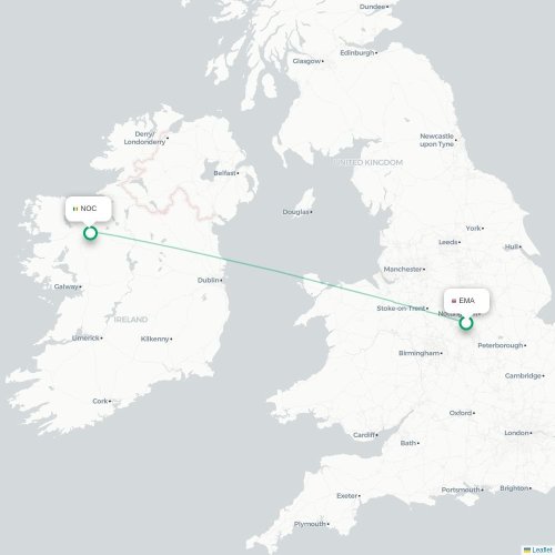 Mapa lotu bezpośredniego Nottingham – Knock