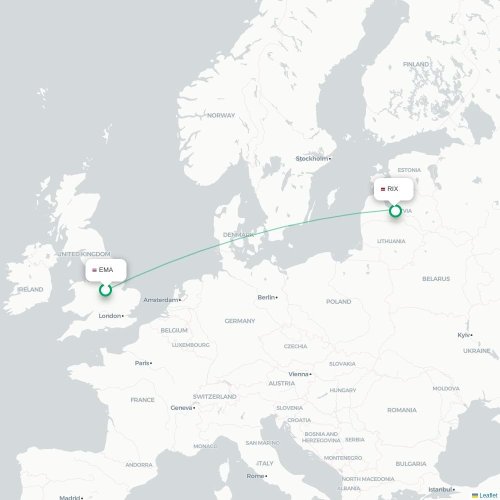 Nottingham - Riga karta över direktflyg