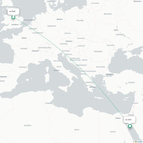 Mapa de vuelo directo Nottingham - Sharm el-Sheij