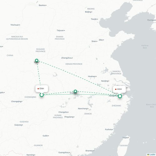 Mapa lotu bezpośredniego Enshi – Hangzhou