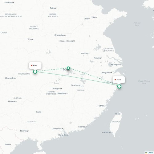 Mapa lotu bezpośredniego Enshi – Taizhou