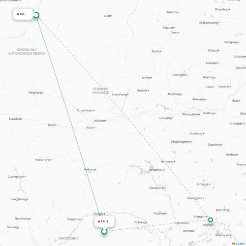 Mapa lotu bezpośredniego Enshi – Yinchuan