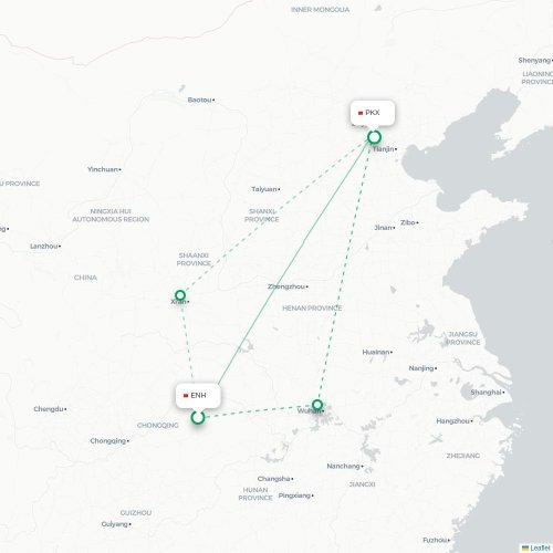 Mapa lotu bezpośredniego Enshi – Pekin