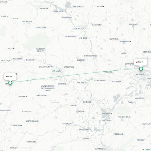 Mapa lotu bezpośredniego Enshi – Wuhan