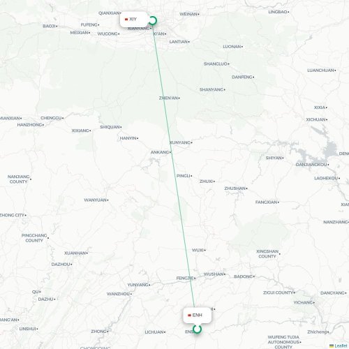Mapa lotu bezpośredniego Enshi – Xi'an