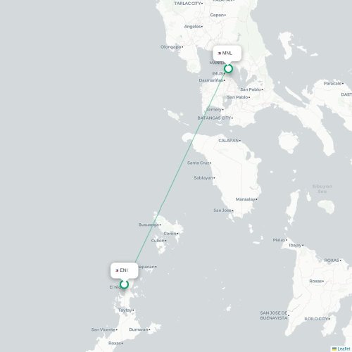 Mapa lotu bezpośredniego El Nido – Manila