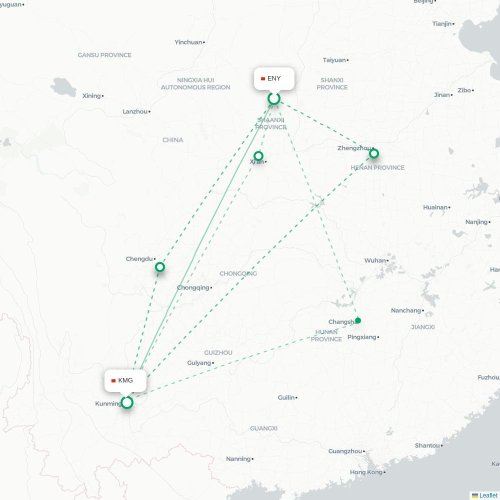Mapa lotu bezpośredniego Yan’an – Kunming