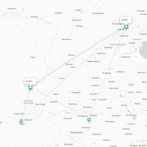 Mapa lotu bezpośredniego Yan’an – Pekin
