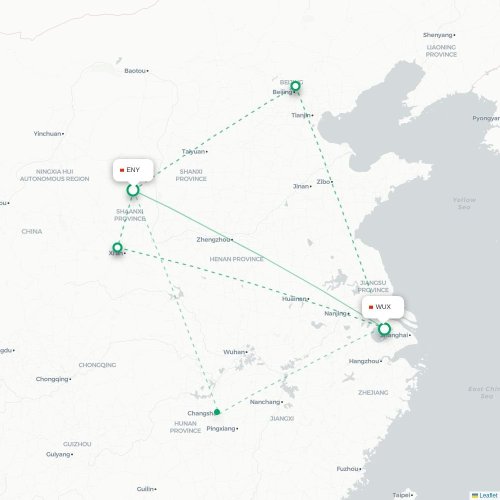 Mapa lotu bezpośredniego Yan’an – Wuxi