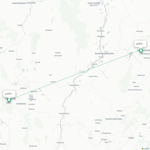 Medellín - Bucaramanga kaart van rechtstreekse vlucht