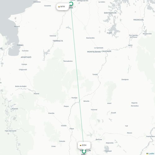 Medellín - Montería kaart van rechtstreekse vlucht