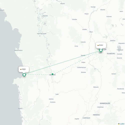 Medellín – Nuqui suoran lennon kartta