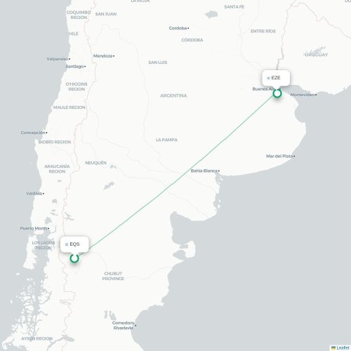 Mapa lotu bezpośredniego Esquel – Buenos Aires